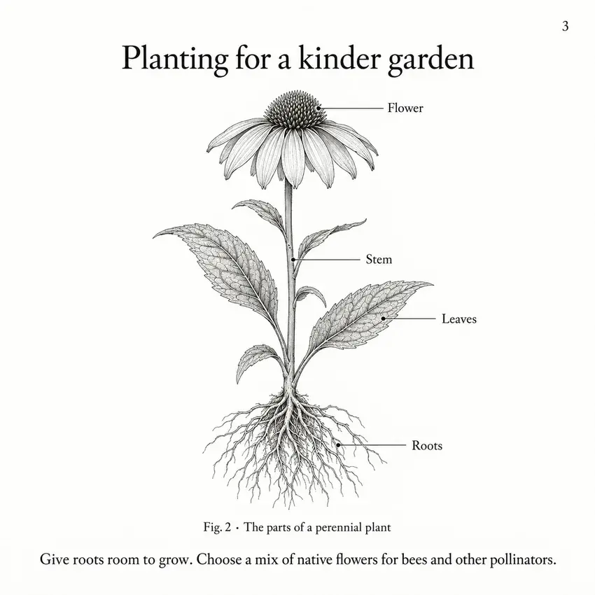 Page 3 of a fictional botany PDF, including a labeled diagram of a plant